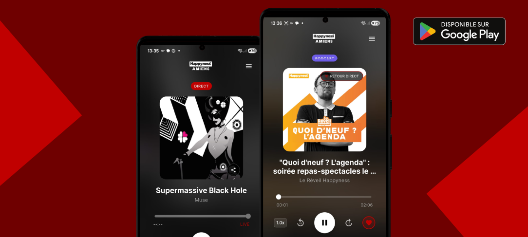 Téléchargez l'application Happyness sur Google Play Store - téléphone Android, Radio Oise, Radio Beauvais, Radio Compiègne, Radio Chambly
